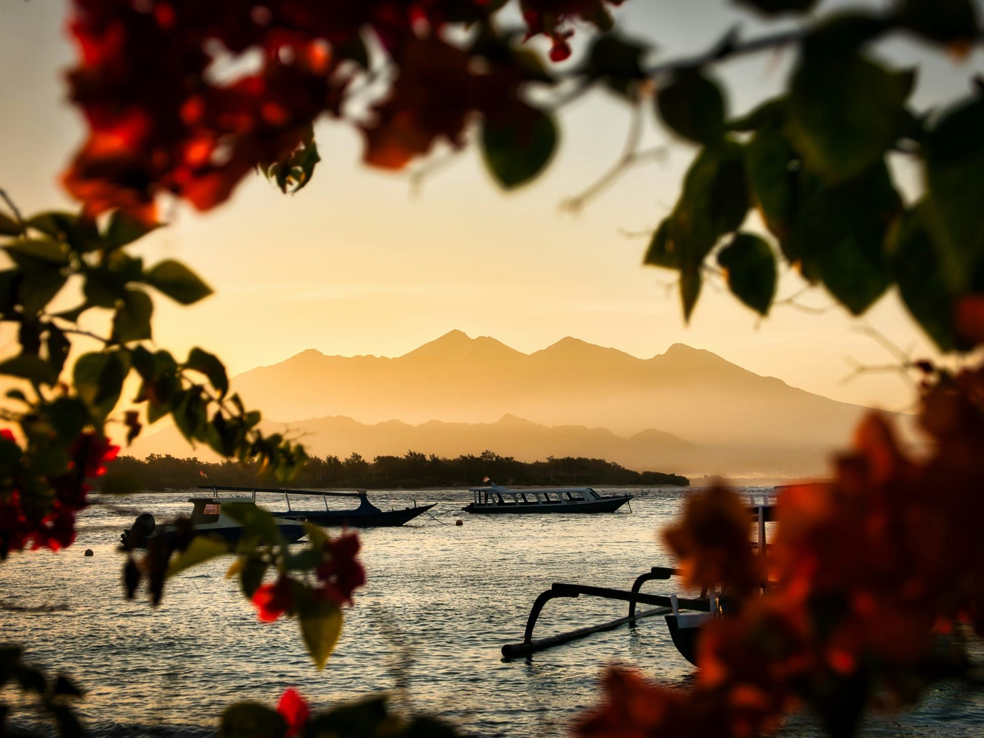 Sunset over Lombok's mountains, seen from the Gilis